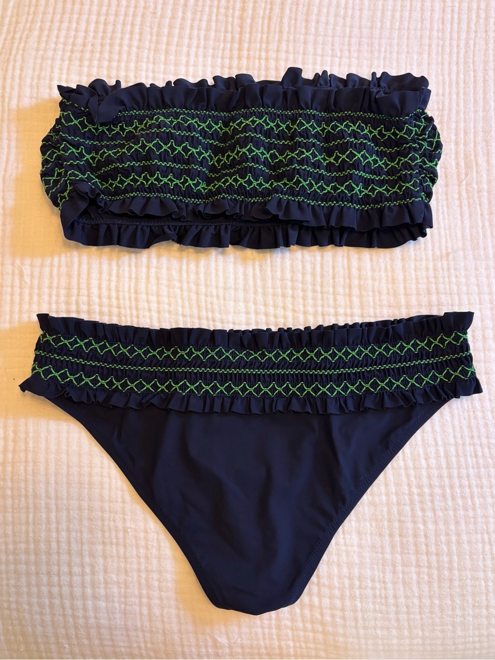Tory Burch Navy Bandeau Bikini with Green Embroidered Detail - Picture 7 of 9
